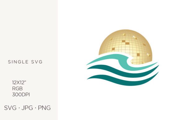 Blue Ocean Waves with Gold Disco Ball Graphics