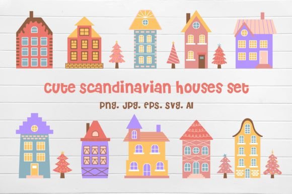 Cute Scandinavian Houses Set Graphics