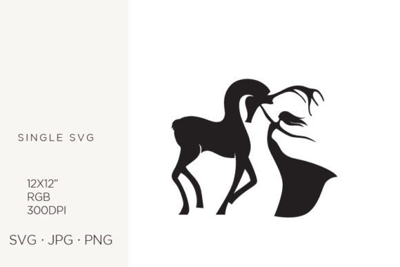 Dancing Lady with Beautiful Deer Graphics and Illustrations