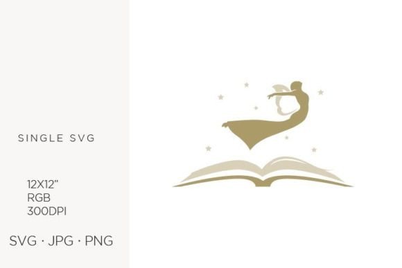 Gold Angel and Open Book Graphics & Illustrations