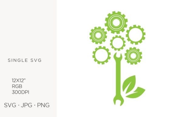 Green Gears, Wrench Tool and Leaves: Graphics for Creative Projects
