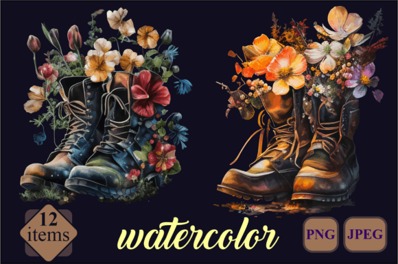 Leather Flower Boots Watercolor Bundle