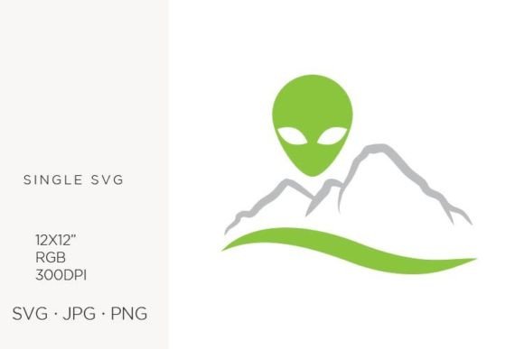 Mountain Landscape and Green Alien Head Graphics