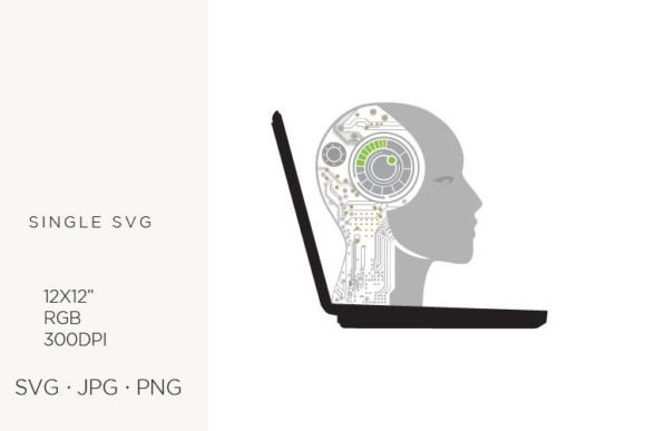 Robotic Head and Laptop, Vector Graphics