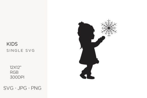 Silhouette of a Girl with a Snowflake: Graphics and Illustrations for Editorial Use