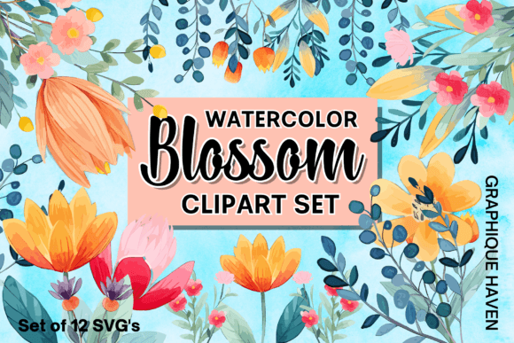 Watercolor Blossom Clipart Set